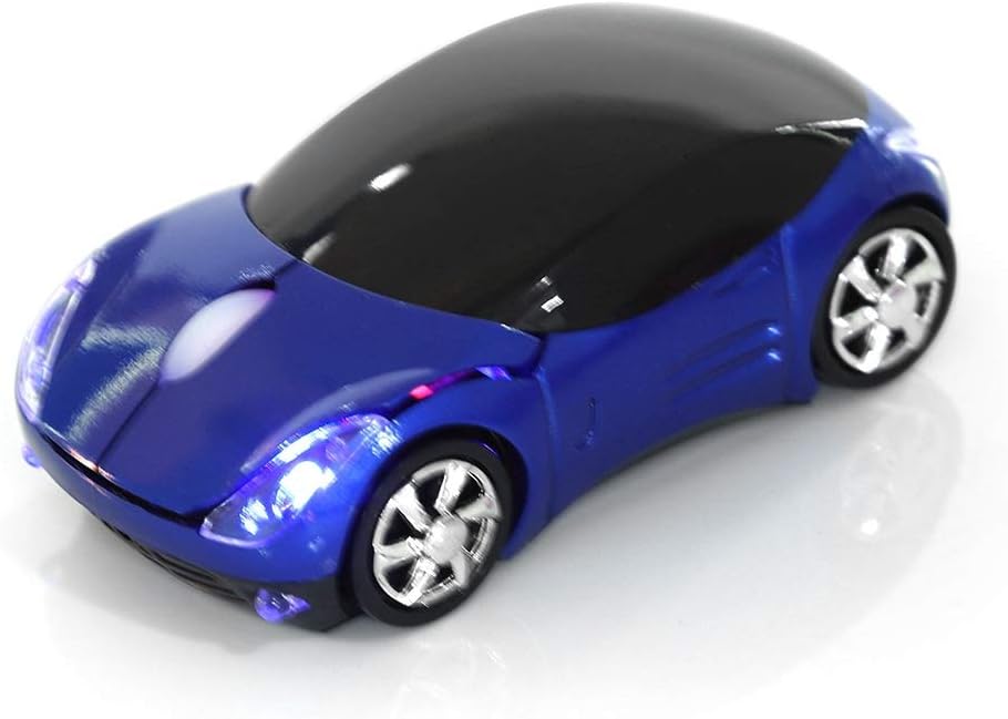 Bewinner Ratón Inalámbrico para Niños,2.4G Ratón Inalámbrico con Receptor USB,1600DPI Ratón Automóvil Ratón Óptico Bluetooth para Computadora Portátil PC Tableta Juegos Oficina Mac Windows(Azul)
