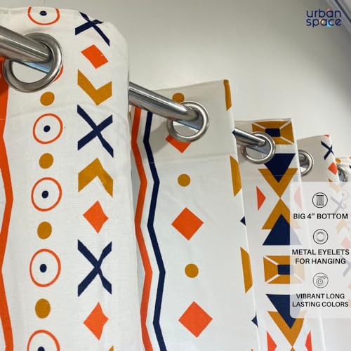 Image of Urban Space 100% Cotton Geometric Light-Filtering Curtain For Door,Boho Decorative Curtains 7 Feet Long With Eyelets & Tieback,2 Curtains Covers(Door,7 X 4Ft,Cushion Cover,16 X 16 Inch,Boho Orange)