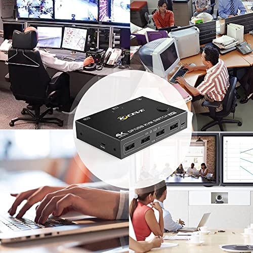 Image of KVM Switch 2 Computers 1 Monitor DisplayPort, 2 In 1 Out DP KVM Switcher Support 4k@60Hz Control 2 Computers to Share Keyboard, Mouse And DP Monitor