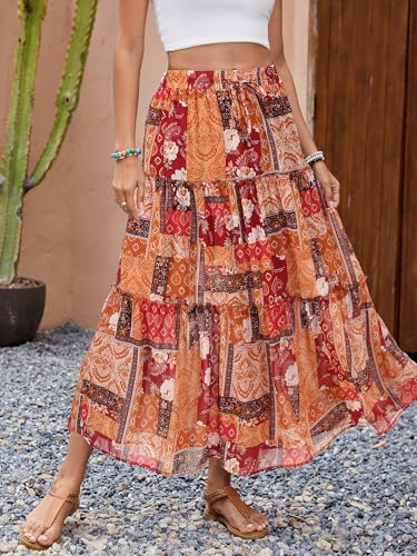 Gardenwed Womens Midi Casual Skirt High Waisted Pleated Flowy A Line Elastic Swing Skirts with Side Slit2