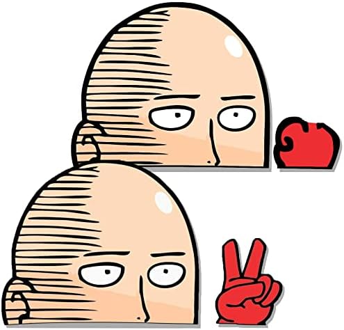 NIBIPLUS 2PCS One Punc Man Saita-ma Peeker- Peeking, Anime Car Decals and Stickers for Car DIY Motorcycle Laptop Decals Skateboard Bike Bumper Window Stickers