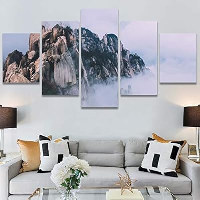 SIGNWIN 5 Panel Canvas Wall Art Foggy Mountains...