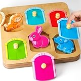 Wooden Animal Peg Puzzle : Baby Puzzles 12-18 Months, Montessori Baby Toys for 1 Year Old, Preschool Learning Activities for Toddlers 1-3, Christmas Birthday Gifts for Boys, Girls