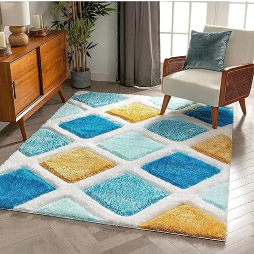 Image of Urban Modern Decor Features 6x9 Feet Modern Soft Shaggy Carpet Thick, Fluffy & 2 inch Pile Shag Rug for Your Kids Room, Bedroom & Livingroom(6x9 feet, Yellow Turquoise Multi)