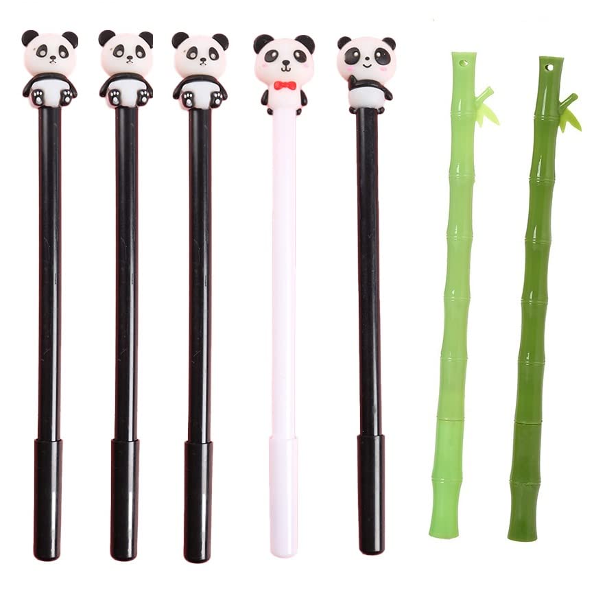 Photo 1 of 7 Pieces Gel Pens 0.5mm Cute Black Ink Pens Stocking Stuffer Christmas Gifts, 5 Panda and 2 Bamboo