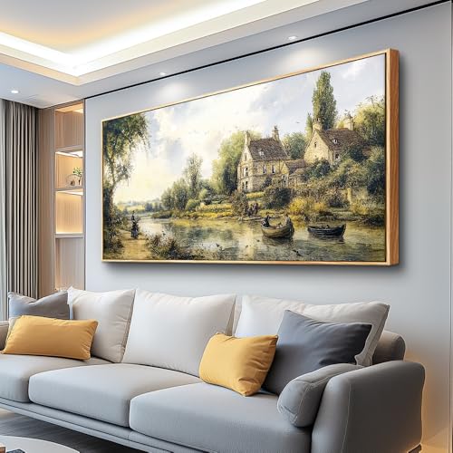 ERQINHUA Wall Art For Living Room Large Canvas Wall Decor For Bedroom Vintage Watercolour Painting Office Decoration Countryside Scenery Home Decor Wall Picture Ready To Hang 24x48 In Wood Framed