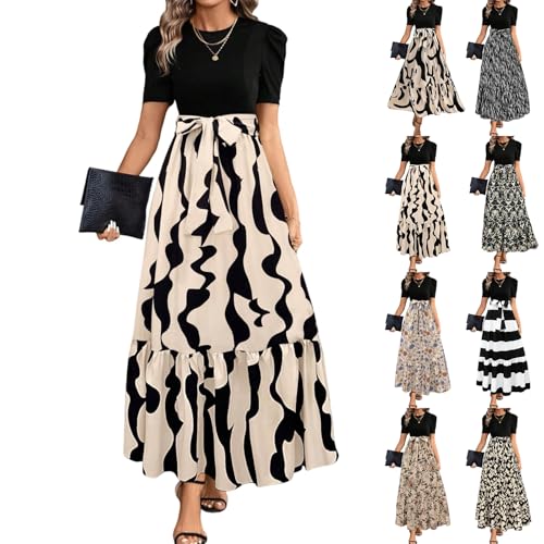 Summer Dresses for Women 2025 Vacation Patchwork Wrap Short Sleeve
