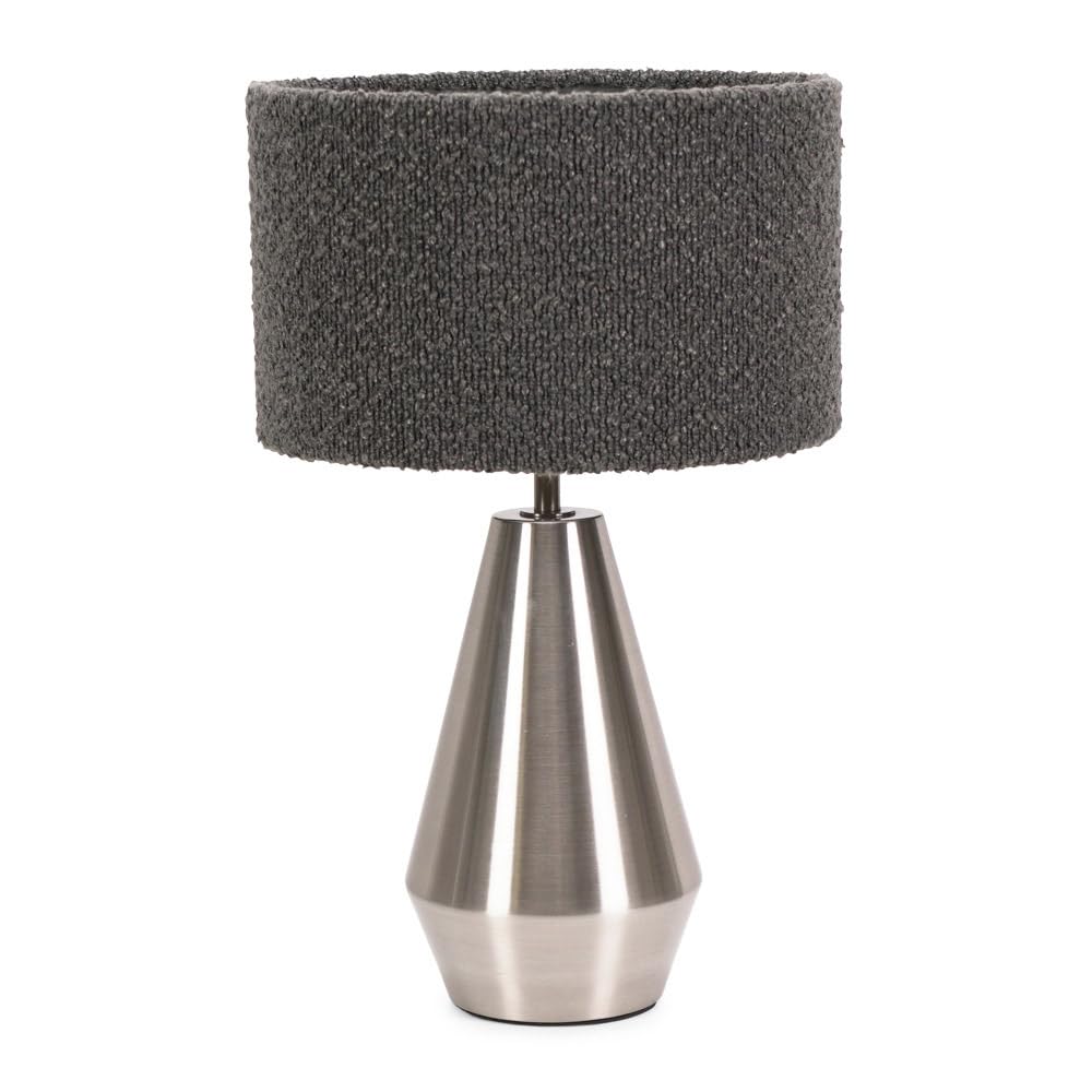ValueLights | Silver Metal Touch Dimmer Table Lamp with Charcoal Grey Boucle Shade | Home Décor, Bedside & Desk Lamp | Includes Bulb