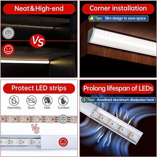 Dimmable Under Cupboard Lighting Kit - 4pcs 30cm V-Shape Ultra Slim LED Light Bars for Showcase Shelf Low Profile Seamless Illumination - 1200lm, 12W - Warm White 3000K - UK Plug - Cosy Home Interiors Dimmable Under Cupboard Lighting Kit - 4pcs 30cm V-Shape Ultra Slim LED Light Bars for Showcase Shelf Low Profile Seamless Illumination - 1200lm, 12W - Warm White 3000K - UK Plug - Image 8