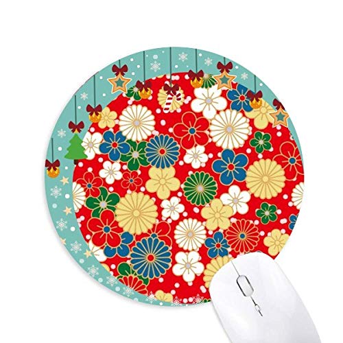 Tapis de souris rond Art Sakura en caoutchouc avec motif de fleurs japonaises roses