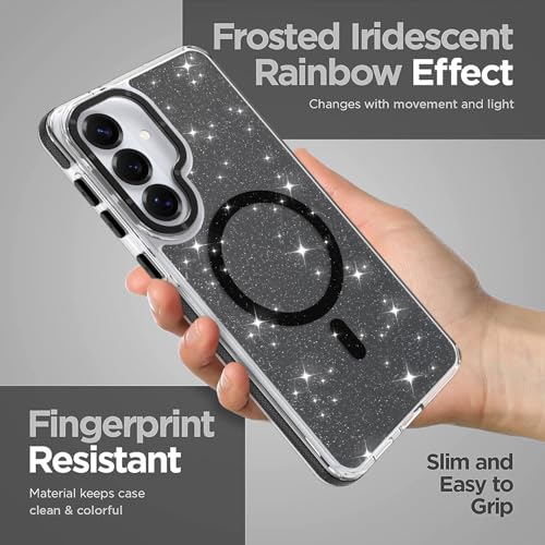 Image of Magnetic Case for Samsung Galaxy S26 Plus [Compatible with Magsafe] [Bling Glitter Fluorescent Design] [1 Screen Protector] Slim Translucent Matte Case for Galaxy S26 Plus 6.7 inch, Black