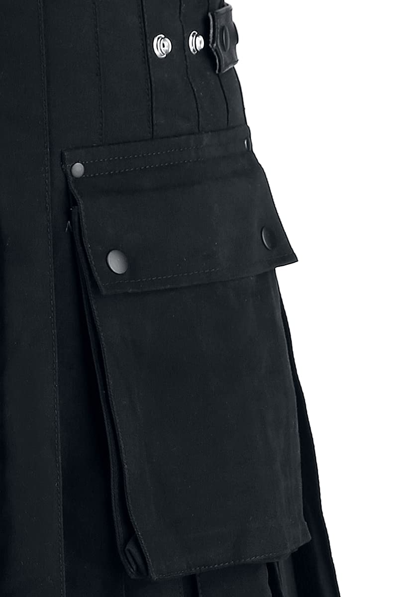 Black Premium by EMP Hombre Falda Escocesa Negra con Bolsillo de Parche