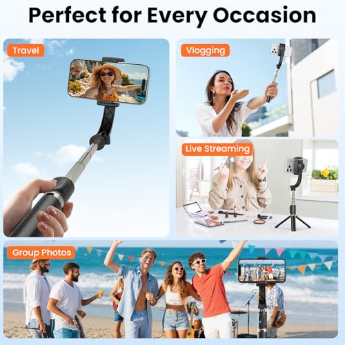 Smartphone Gimbal Stabilizer, 1-Axis Auto Balance & 360° Rotation, Extendable Aluminum Selfie Stick Tripod with Remote Control for iPhone & Android,Travel, Vlogging, TikTok, YouTube - Image 5
