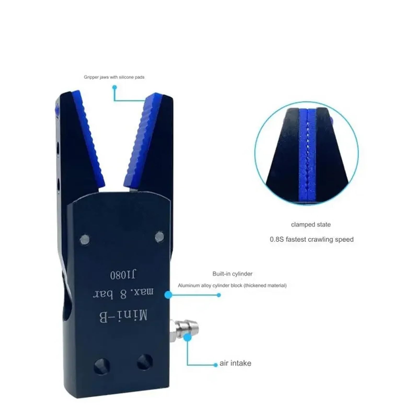 Mini fijación neumática Pinza robótica neumática premium con interruptor de sensor y almohadillas antideslizantes - Garra manipuladora de automatización industrial de alta precisión(CH1410A)