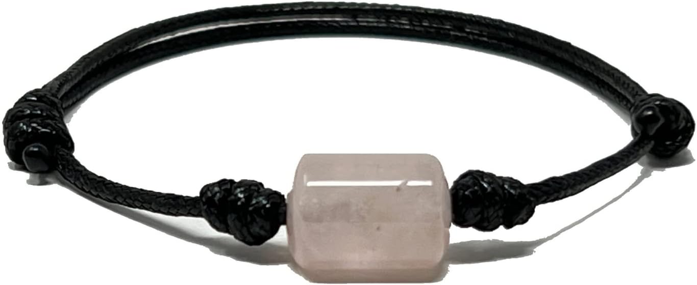 Luck Strings Rose Quartz Bracelet for Men and Women Adjustable Vegan Cord Unisex Pink Cylinder Gemstone Bead Minimalist Bracelet Chakra Inspired Meditation Gift