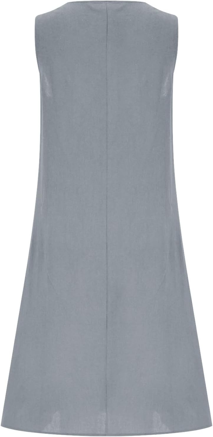Womens Summer Dresses Casual Sleeveless Loose Fit Boho Sundresses Beach Coverup Solid Mini Tank Dress with Pockets