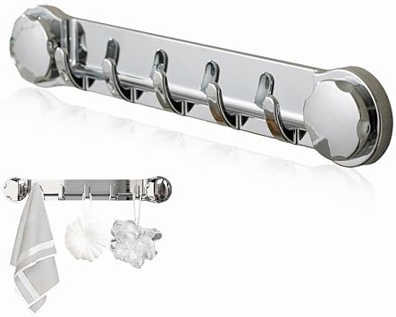 Drkicsy Multifunctional Bathroom Wall Hooks, 5 Hooks, ABS, Rubber, Modern Style, Wall Mount, Suction Cup, Towel Rack, Coat Hook, Kitchen, Bathroom, Indoor