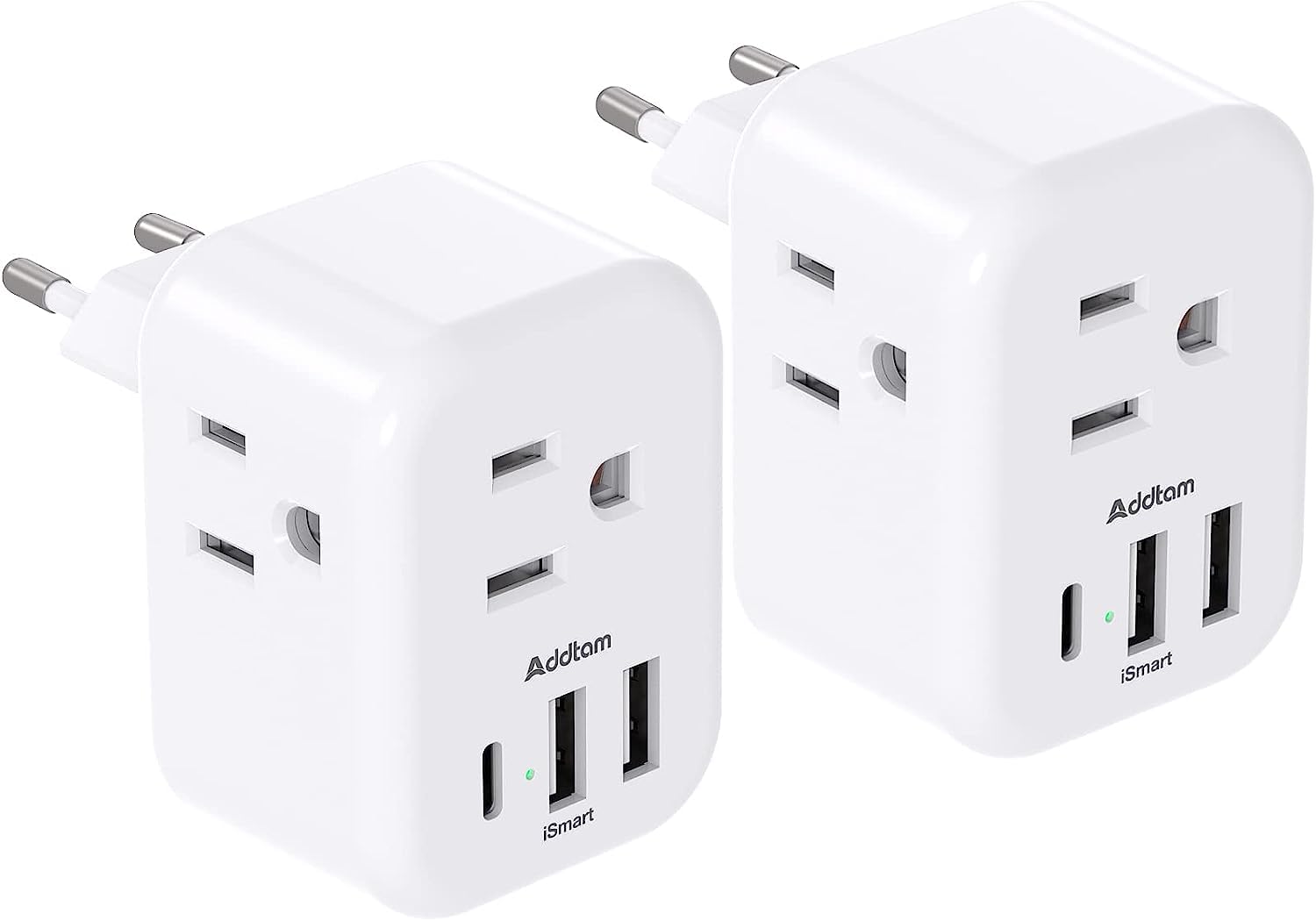 [2 Pack] European Travel Plug Adapter, International Power Plug Adapter with 3 Outlets 3 USB Charging Ports(1 USB C), Travel Essentials to Italy,Greece,Israel,France, Spain (Type C)