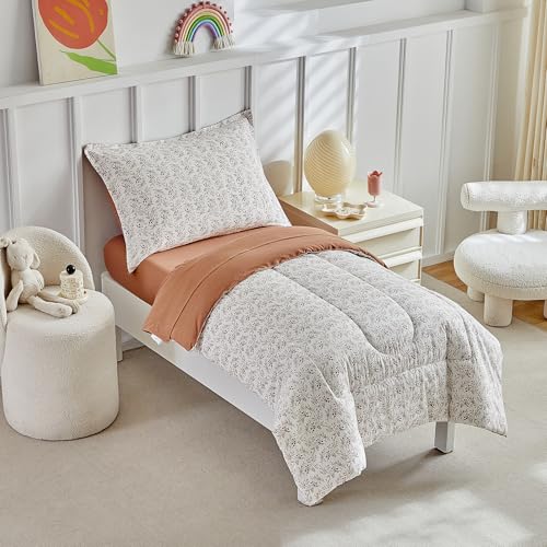Image of DuShow Toddler Bedding Set for Girls and Boys,4 Piece Bed-in-a-Bag Toddler Comforter Sets,Tan Leaf Crib Bedding Sheets Set,Include Quilt Comforter,Flat Sheet,Fitted Sheet,Pillowcase