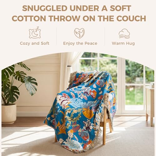 Image of LUTBM Boho Throw Blanket for Bed 60 inchx80 inch, All Season Cotton Couch Blankets