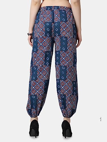 Image of POPWINGS Casual Bagru Printed Joggers for Women || Pull On Joggers for Women || Comfortable Casual Women Joggers for Summer || Loose Fit Joggers for Women
