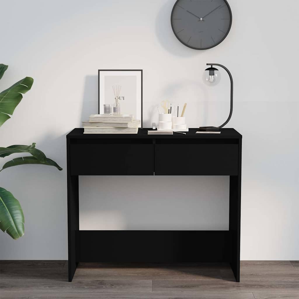 Tavolo consolle nero, tavolo da corridoio con 2 cassetti, 89 x 41 x 76,5 cm | Tavolino versatile per corridoio e camera da letto, robusto scaffale decorativo con cassetti in legno.