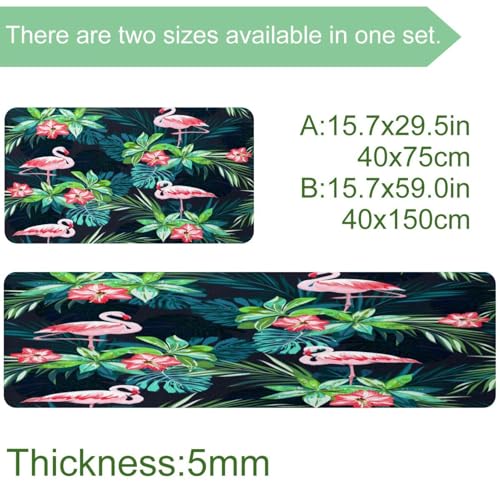 Tapete de cocina antideslizante con diseño de hojas tropicales y flamencos 4