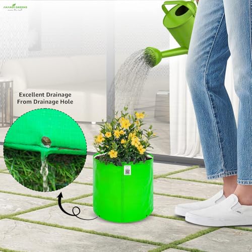 Image of Anandi Green's Premium HDPE Uv Protected 220 GSM Round Shaped Green Colour Plants Grow Bags Suitable for Terrace and Vegetable Gardening (Pack of 10, 6X6 INCH)