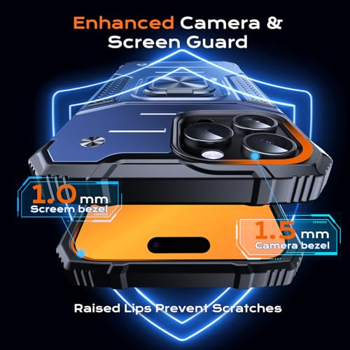 Image of Anqrp Heavy Duty Case for iPhone 15 Pro Case with Enhanced Ring Holder Grip Stand, Military Grade Shockproof Rugged Drop Protective Silicone Hard Slim iPhone 15 Pro Phone Case Cover,Vivid Blue