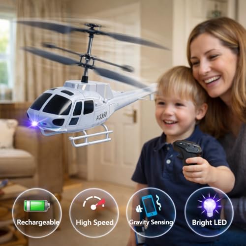 Image of Gravity Sensor Trigger Remote Helicopter Toy for Boys with Safety Sensor, Indoor Palm Sensing, Rechargeable with LED Lights I Pack of 1 (Millitary Gun Trigger)