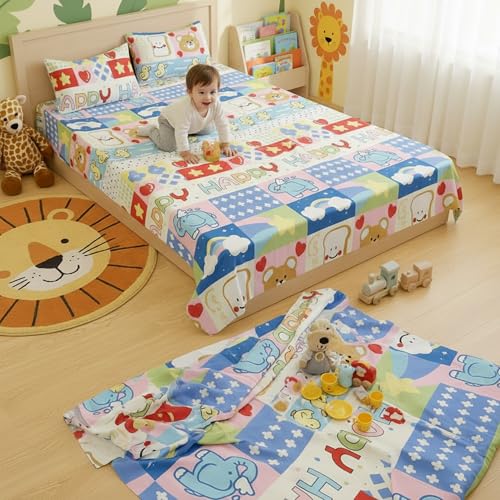 Image of Filymore 240tc Happy Birthday Bedsheet Made with Microfiber Wrinkle Free Soft Hypoallergenic | Floral Printed Double Bed Queen /King Size for Kids (90x90 Inches /Boys Girls Room)(Blue)