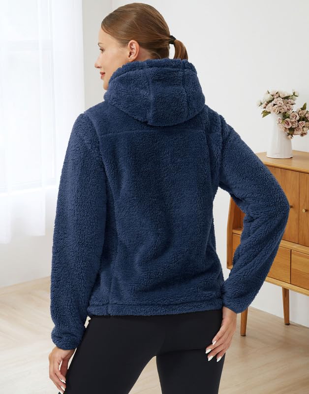Pioneer Camp Polaire Femme Chaude avec Capuche Zippée Vestes de Randonnée Moelleux Confortable Teddy Veste Noire Sherpa Manteau pour Maison Randonnée Escalade