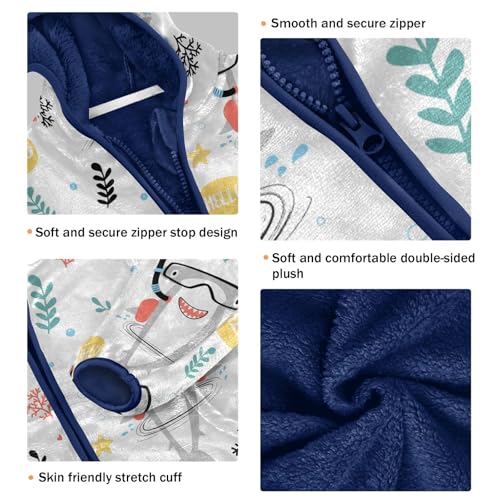 Hand Drawn Shark Girls Fleece Jacket Girls Fall Jacket Girls Zip Up Hoodie Girls Sherpa Jacket 2-10T3