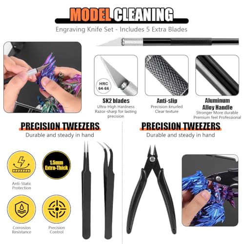 Image of Serplex 3D Printer Tool Kit with Storage Bag, Includes Scrapers, Tweezers, Pliers, Brushes, Nozzle Cleaning Tools, Wrenches &More, 3D Printer Repair Maintenance Kit