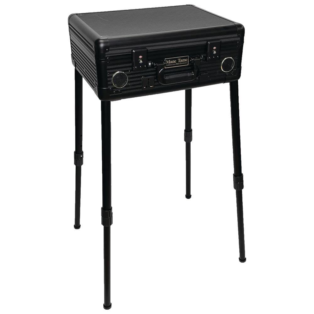 MANE TAME Barber Case - VIP Mobile Barber Station- Black - Includes (2) Bluetooth Speakers, TSA Locks, Removeable/Adjustable Legs
