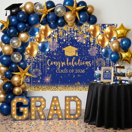 Fondo graduación azul y dorado 7x5ft Mocsicka miniatura 3