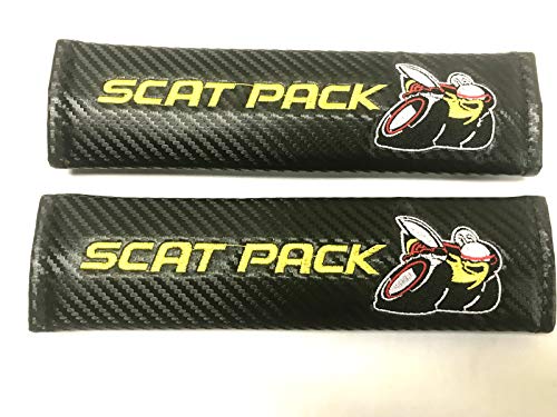 Auggies Scat Pack Bee Carbon Fiber Embroidery Car Seat Belt Covers Leather Shoulder Pads - //coolthings.us