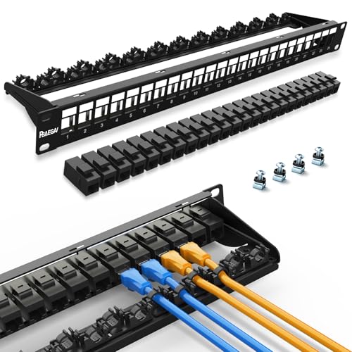 Image of Patch Panel 24 Port with 24 Pcs Cat6 Keystone Jack【EC Listed】 UTP 10G Support with Removable Back Bar 1U Network Patch Panel 19 Inch for Cat6,Cat5e,Cat5 (CAT6, 1U24Port)