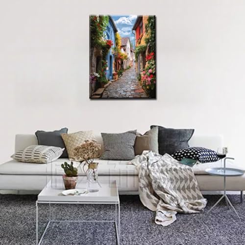 Image of Tucocoo Italian Town Street Paint by Numbers for Adults Kids Beginners Color House DIY Paint by Number Kits on Canvas Green Vines Arts Crafts for Home Room Wall Decor16''x20''inch Frameless