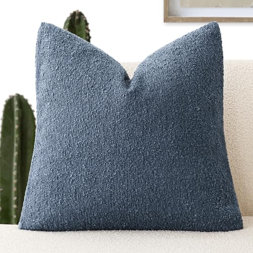 Image of Foindtower Decorative Textured Boucle Throw Pillow Covers Accent Solid Pillow Cases Neutral Soft Cozy Couch Cushion Case for Chair Sofa Bedroom Living Room Home Decor 24x24 Inch,1PC,Dark Blue
