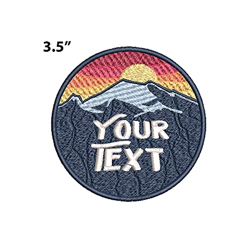 Your Text Custom Personalized - Mountains with Sunset Embroidered Premium Patch Iron-on/Sew-on - Nature Lover Outdoor Patches - Decorative Badge Emblem Vacation Souvenir Clothes Vest Jacket Applique