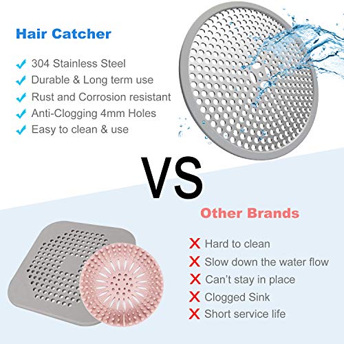 MFTEK Drain Hair Catcher Shower Bathtub Hair Stopper Drain Protector, Easy Clean Drain Cover Strainer Trap for Bathroom and Kitchen Sink-Stainless Steel & Silicone 2 Pack - Thumbnail 6