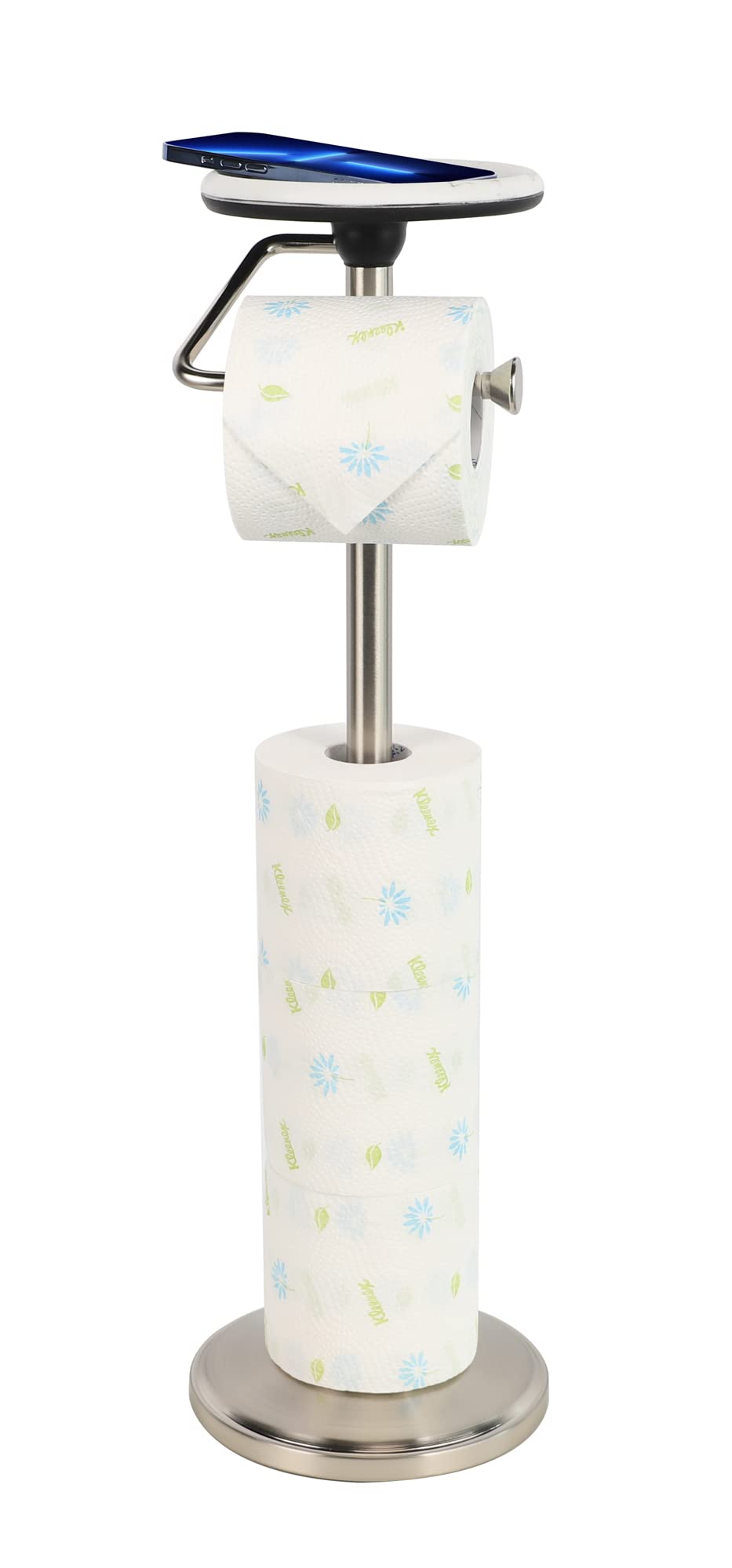 zccz Freestanding Toilet Paper Holder Stand - Bathroom Toilet Paper Holder with Brushed Nickel Finish - Toilet Paper Holder with Shelf, Includes Storage for Paper Rolls and Top Tray - Nickel