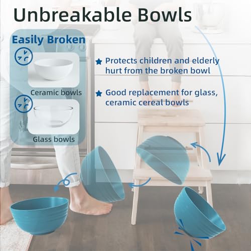 Image of Homestockplus 【Set of 6】 Unbreakable Soup Bowls, 34 Ounces Big Bowls Microwave and Dishwasher Safe BPA-Free Bowl for Cereal, Salad, Soup, Ramen,Oatmeal Apply to Kitchen, Dishwasher & Microwave Safe