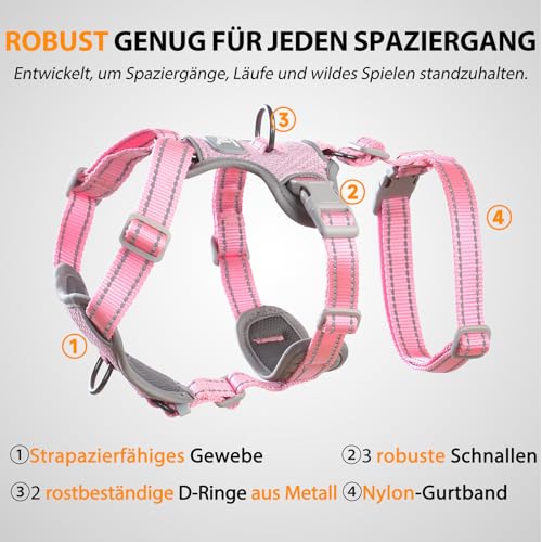 Huntboo Sicherheitsgeschirr Hund Ausbruchsicher, Panikgeschirr für Hunde, Anti Zug Hundegeschirr, Reflektierend, Verstellbare, Leichte Weste für kleine, mittelgroße und große Haustiere (Rosa,M)
