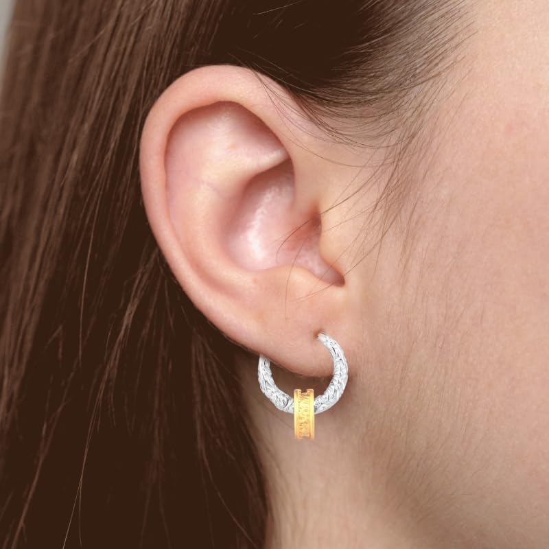 Two Tone Small Hoop Huggie Earrings, Gold&Sliver Earrings|Sun Hoop Earrings|Star Cross Dangle with CZ|Square Shell Drop Stud Earrings|14K&18K Gold-Plated Earrings Jewelry Women Birthday Gifts - Image 2