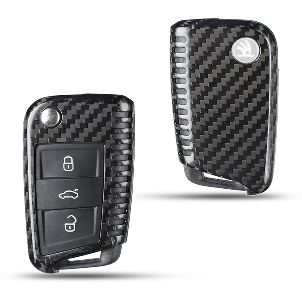 ontto Funda para llave de coche de fibra de carbono adecuada para VW Golf 7 MK7 Polo Seat Ibiza Leon FR Ateca Skoda Octavia Fabia funda protectora para llavero funda para llave negro (ventilación) B