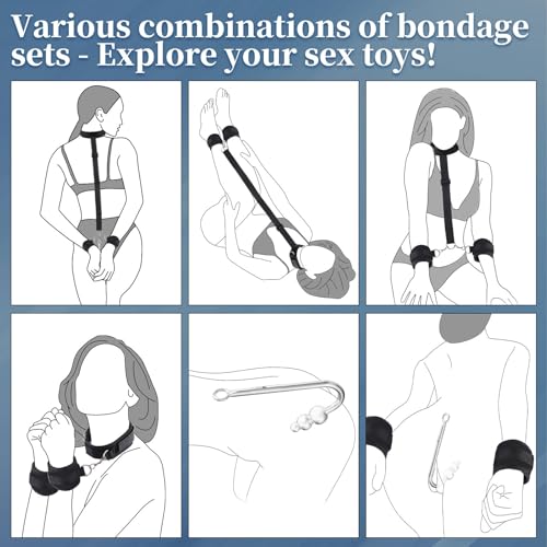 Image of Vibrating Anal Hook BDSM Sex Bondage - Neck to Wrist Restraints Kit, Sex Toys for Couple Adjustable Behind Back Handcuffs Bondage Restraints Set, Bed SM Adult Sex Game Play, Sex Toys for Beginner