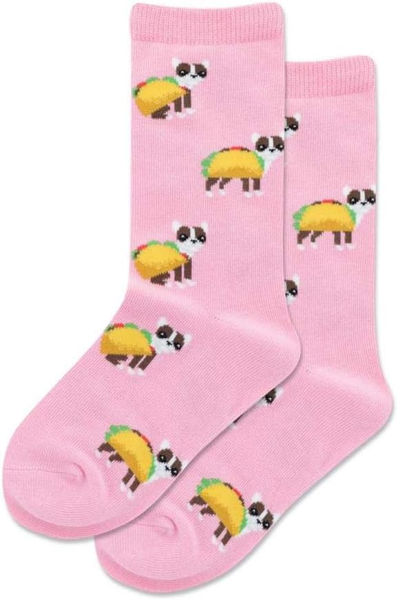 Hot Sox Kid's Taco Terrier Crew Socks 1 Pair, Pink, Kid's Large/Extra Large
