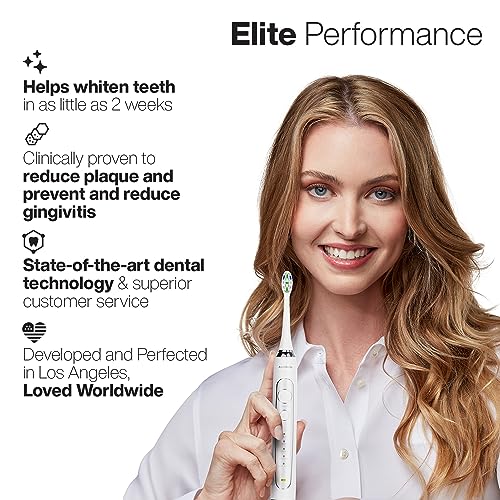 Image of Aquasonic Elite Ultra-Whitening Toothbrush - ADA Accepted Power Toothbrush - 8 Proflex Brush Heads & Travel Case - 50,000 VPM Motor & Wireless Charging - 5 Modes w Smart Timer (White)